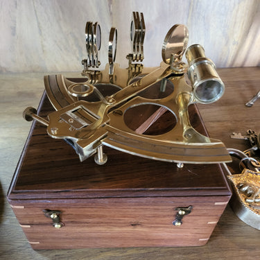 Nautical Solid Brass Sextant With Wooden Box at online8 furniture store Auckland