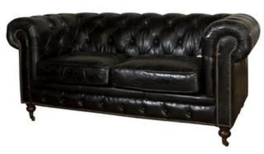 Oxford Chesterfield Aged Leather 2 Seater Sofa - Belon Black at online8 furniture store Auckland
