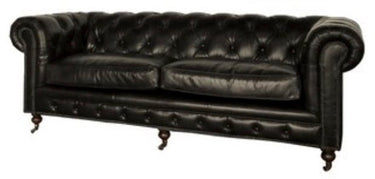Oxford Chesterfield Aged Leather 3 Seater Sofa - Belon Black at online8 furniture store Auckland