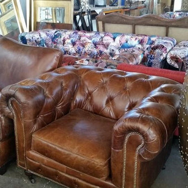 Oxford Chesterfield Aged Leather Armchair - Vintage Cigar at online8 furniture store Auckland