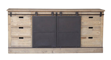Railway Farmhouse Buffet Table with Metal Sliding Doors at online8 furniture store Auckland