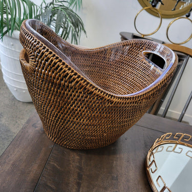 Rattan Drinks Holder | Ice Bucket With Plastic Insert at online8 furniture store Auckland