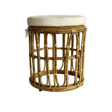 Rattan Stool with White Canvas Seat at online8 furniture store Auckland