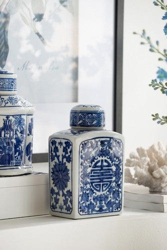 Ren Lidded Jar - Blue and White at online8 furniture store Auckland