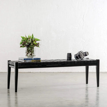 Rupert Bench Black Leather at online8 furniture store Auckland