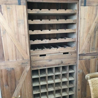 Rustic Reclaimed Pine Bar & Wine Unit with Sliding Doors at online8 furniture store Auckland