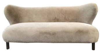 Sherpa 2.5 Seat Love Seat in soft faux fur on a solid oak frame