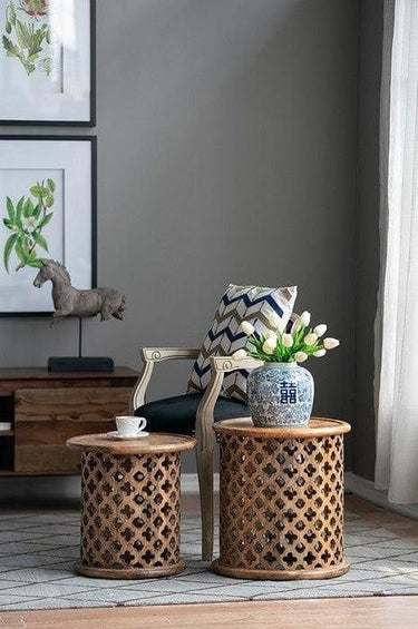 Side Tables Jali Cutting Set of 2 at online8 furniture store Auckland