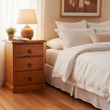 Susan 3 Drawer Bedside Table at online8 furniture store Auckland