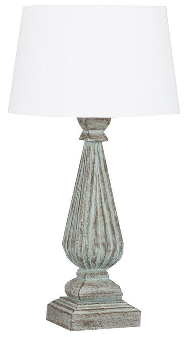 Table Lamp & Shade - Lt Green Wash / White Linen at online8 furniture store Auckland