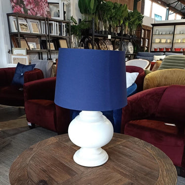 Table Lamp & Shade - White / Blue Cotton at online8 furniture store Auckland
