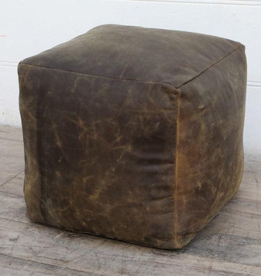 Vintage Leather Pouf | Ottoman at online8 furniture store Auckland