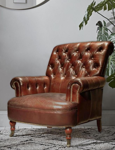 Waldorf Leather Armchair - Vintage Cigar at online8 furniture store Auckland