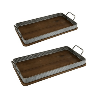 Wood/Metal Trays Set/2 at online8 furniture store Auckland
